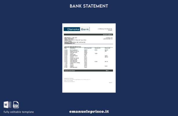 stile verificato Modello word di estratto conto bancario Danske Lituania (Litva)